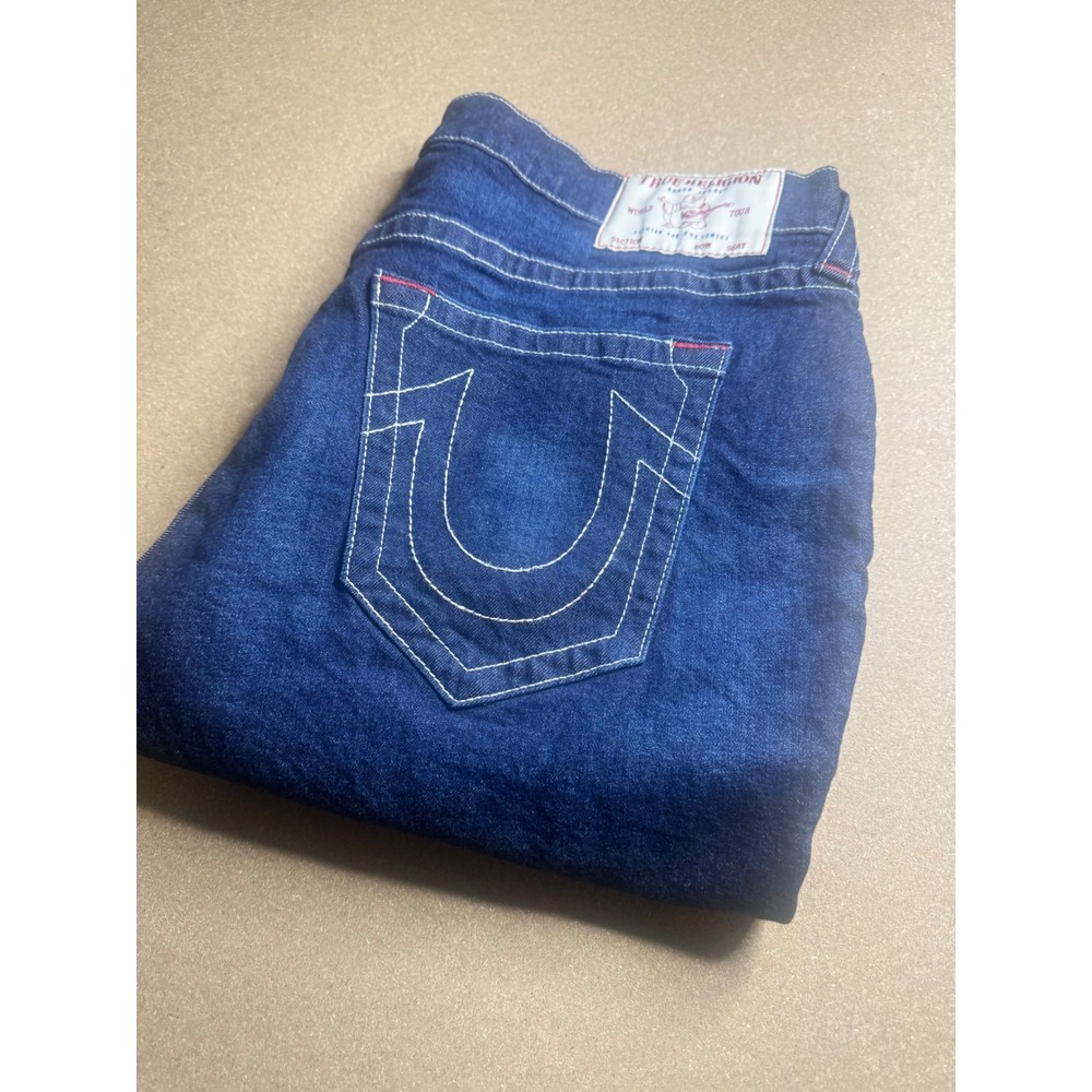 True Religion Ricky Relaxed Straight Denim Shorts Blue White Stitch Mens 38